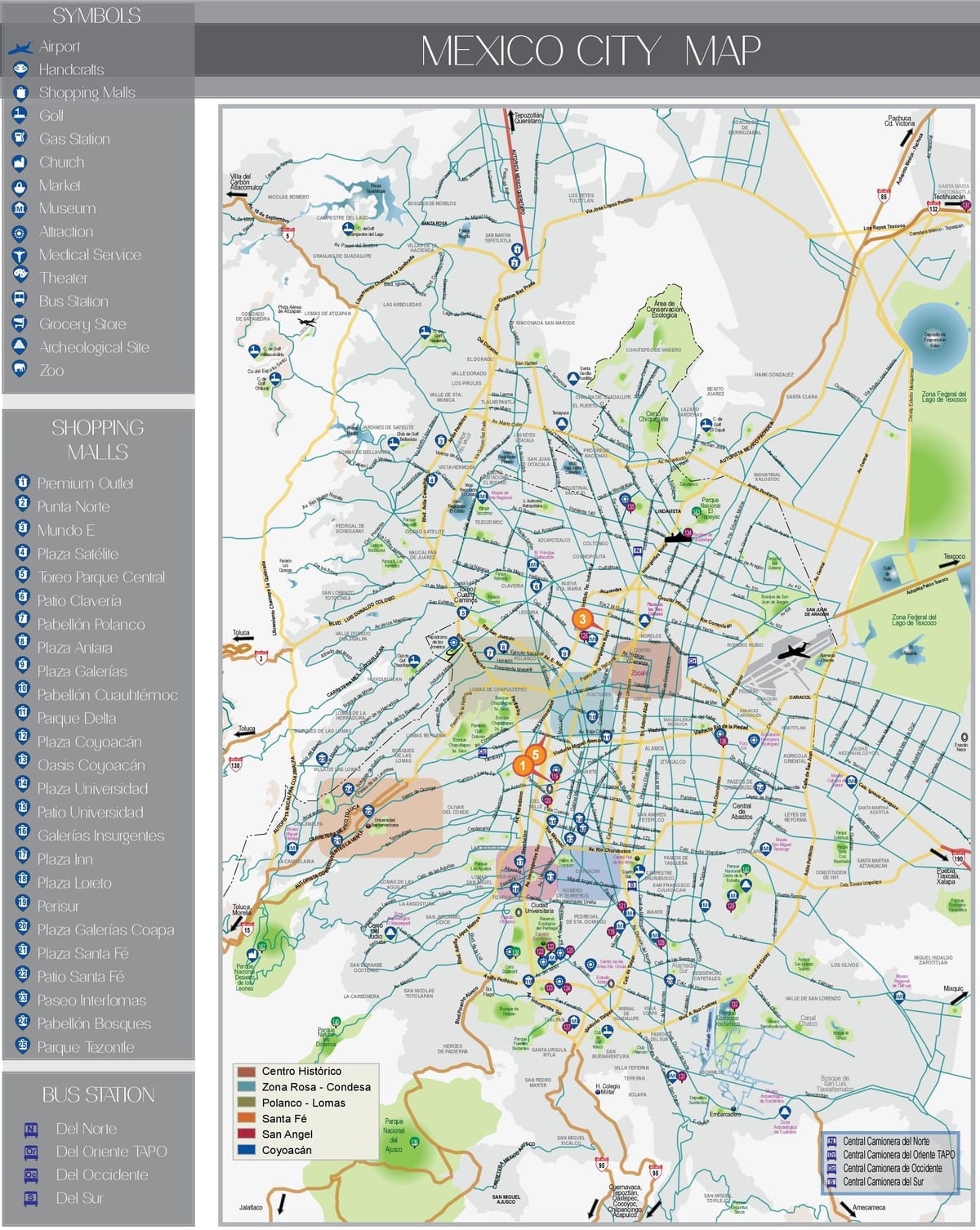 mapa de la Ciutat de Mèxic atraccions turístiques
